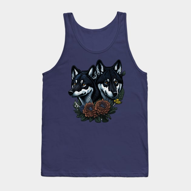 Black Wolf with Wild Flower Tank Top by SARKAR3.0